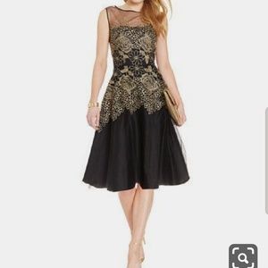 Tahari ASL Black Gold Metallic Dress Sz 2